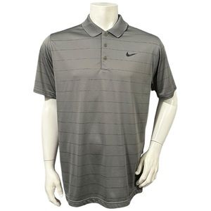 Nike Golf Mens Polo Shirt Striped Gray Logo Short Sleeve L